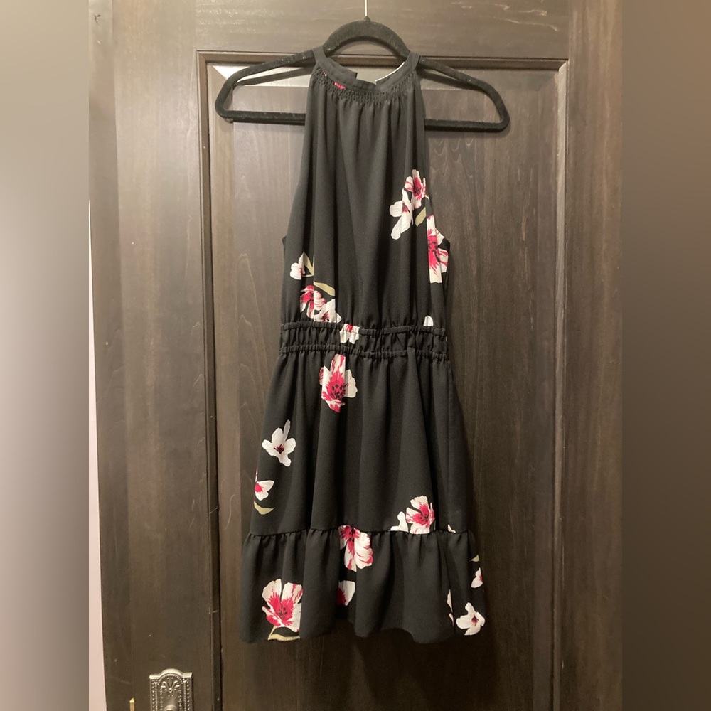 Black Floral Halter Dress